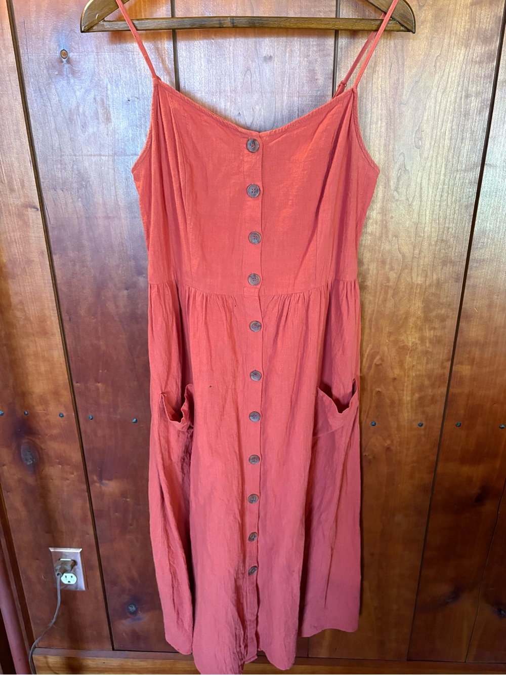 SHEIN Rust Spaghetti Strap Button-Front Midi Dress